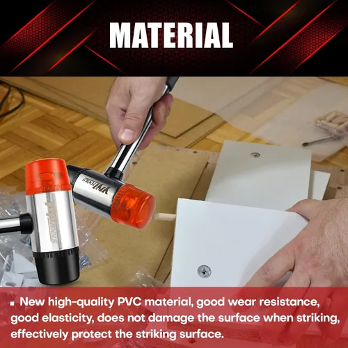 Vista 6 de YIYITOOLS Mazo suave de doble cara, martillo, joyería, madera, instalación de pisos, sin chispas, golpe y mango de plástico – 35 mm, rojo y negro