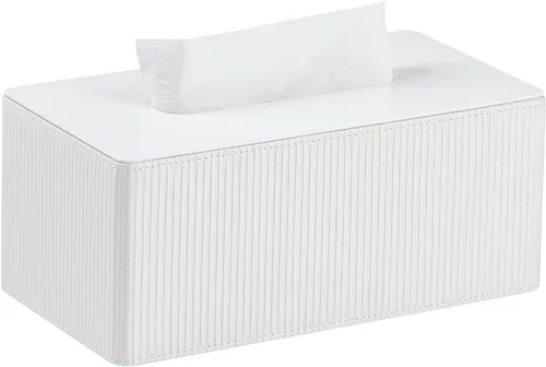 Vista 9 de Funda de caja de pañuelos de cuero sintético PU rectangular con cierre magnético, soporte de caja de pañuelos moderno para mesitas de noche de baño