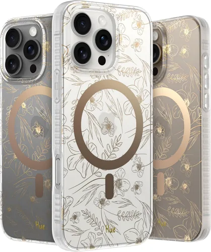 Vista 62 de LONLI Hue - para iPhone 15 Pro Max [Compatible con Magsafe] - Funda de teléfono floral dorada - [Amortiguador de 360°] - Funda de teléfono linda