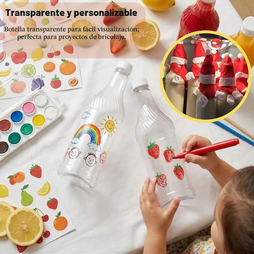 Vista 6 de Noamus Paquete de 8 botellas de refresco de plástico de 33 onzas con tapas, contenedor de jugo de PET transparente vacío reutilizable de 1 litro