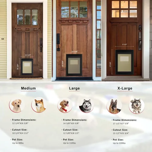 Vista 8 de [Classicmacher] Puerta para Perro de Servicio Pesado con Panel de Bloqueo Deslizante Doble, Puerta Grande de Aluminio para Perro para Puerta