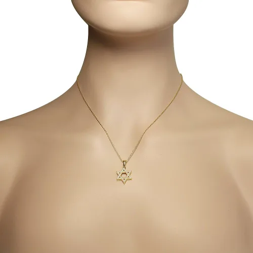 Vista 12 de Collar con colgante de plata de ley 925 con estrella judía de David con circonita cúbica blanca