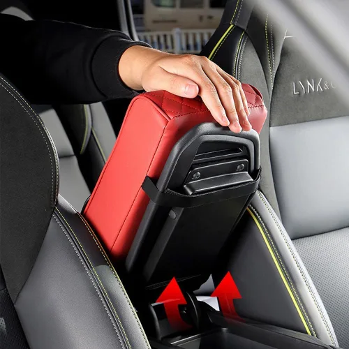 Vista 3 de Funda para consola central de coche, de cuero de microfibra con 2 portavasos, accesorios interiores universales para automóvil, negro