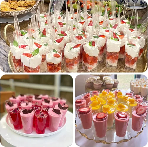 Vista 8 de mwellewm 150 paquetes de mini tazas de postre con cucharas, tazas de postre de plástico transparente de 3oz para postres tipo parfait para fiestas