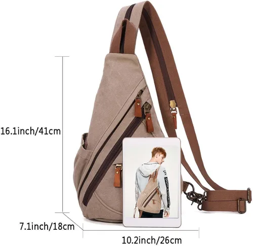 Vista 2 de KL928 Bolso bandolera de lona Mochila pequeña cruzada de hombro, mochila casual para hombres y mujeres