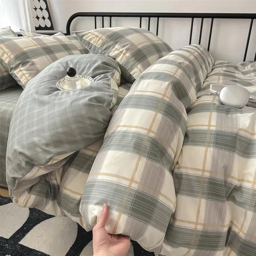 Vista 7 de EAVD - Juego de edredón a cuadros gingham verde tamaño Twin XL, 3 piezas, juego de edredón a cuadros de cuadrícula, juego de ropa de cama moderno
