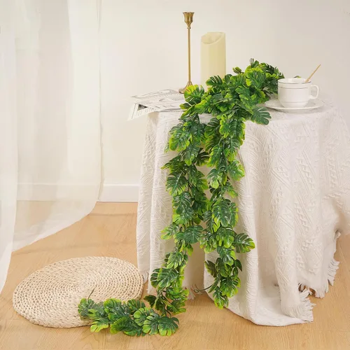 Vista 6 de Dolicer 4 piezas de enredaderas artificiales de Monstera, 5.6 pies, plantas de vegetación colgantes artificiales, hojas de palmera tropicales