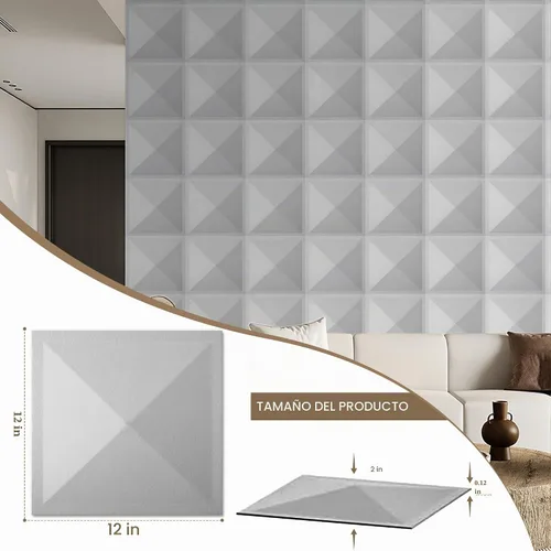 Vista 2 de Paquete de 12 paneles de pared 3D para decoración de pared interior, paneles de pared decorativos para oficina, sala de estar, dormitorio, Gris-12