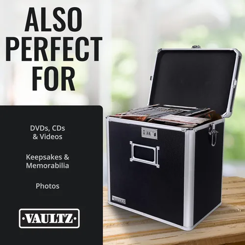 Vista 7 de Vaultz Caja de almacenamiento para discos de vinilo, soporte y organizador de 50 álbumes, gran alternativa a la caja de LP endeble, 14.4 x 13.4 x