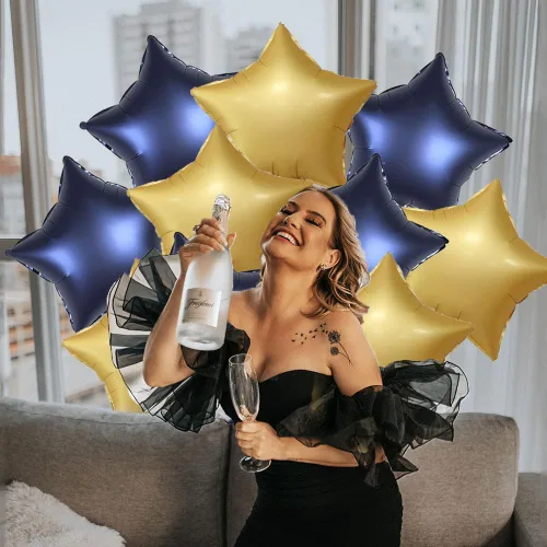 Vista 5 de 20 globos de papel de aluminio de estrella azul marino dorado de 18 pulgadas, globos de helio en forma de estrella azul mate, globos de Mylar