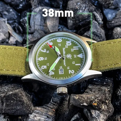 Vista 7 de Smith & Wesson Reloj militar para hombre, 3 correas de lona intercambiables, resistente al agua 3 ATM, visualización de la fecha, cristal resistente