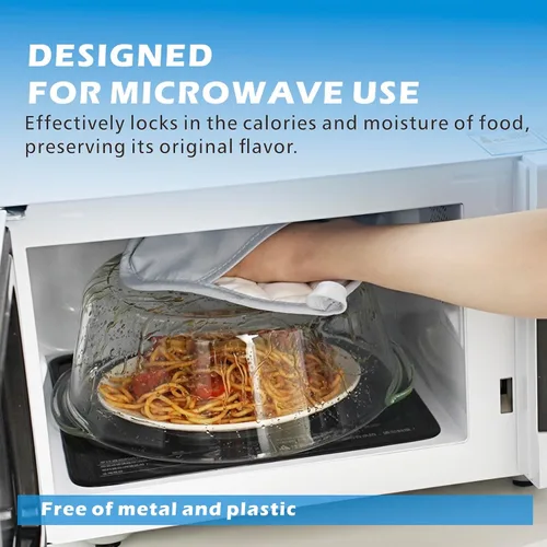 Vista 9 de Tapa alta de vidrio para microondas contra salpicaduras para alimentos con orificio de ventilación 100% segura para alimentos, tapa protectora