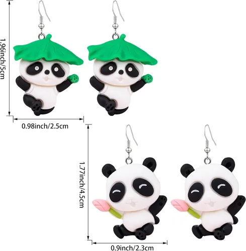 Vista 2 de 2 pares de aretes colgantes de panal con abeja, lindos insectos y pandas, aretes colgantes de resina de mariquita y panda para mujeres y niñas