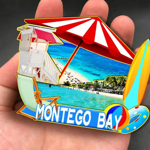 Vista 4 de Montego Bay Jamaica - Imán de madera 3D para nevera, recuerdos coleccionables, decoración hecha a mano, artesanías 2