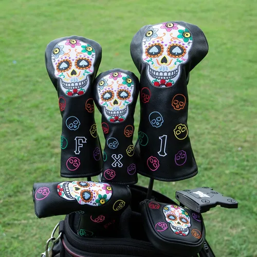 Vista 2 de Montela Golf Club Covers,Colorful Skeleton Putter Cover Driver Covers Negro/Para 3 Piezas