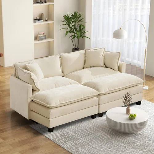 Vista 20 de Sofá seccional modular convertible de 76.7", sofás de dos plazas de chenilla con asiento profundo y cojines tipo loveseat para sala de estar, Beige
