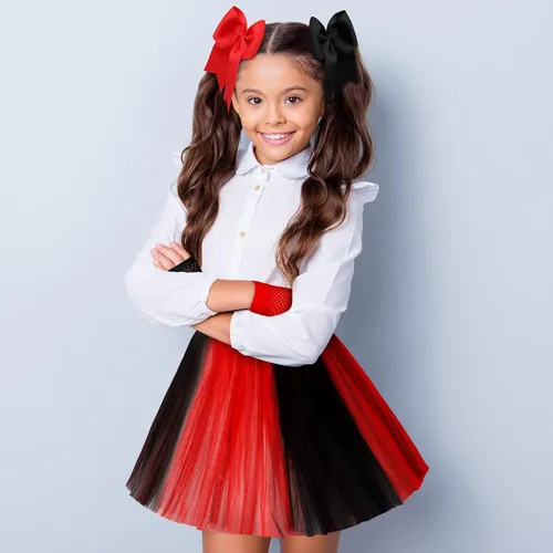 Vista 6 de Newcotte Juego de 4 disfraz de payaso de Halloween para niñas, incluye falda tutú con lazo para el pelo, guantes de red y calcetines de fútbol a