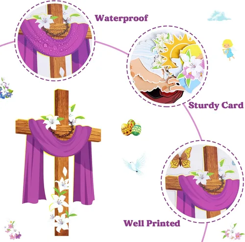 Vista 3 de Tablero de anuncios de Pascua Jesús Él ha resucitado, decoraciones para el aula, Pascua religiosa Jesús resurrección, recortes de cruz, Biblia