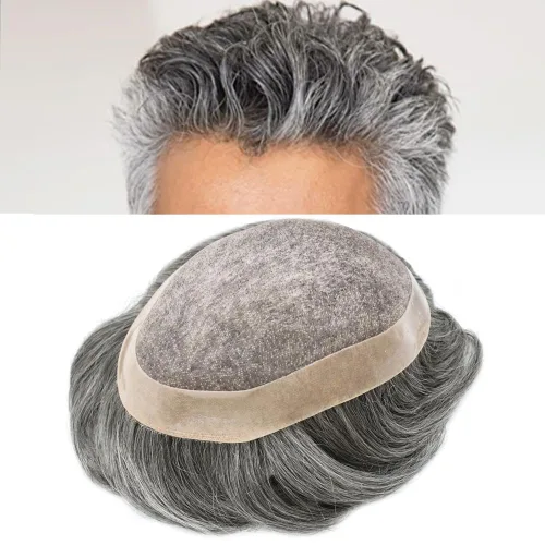 Vista 60 de Durable Fine Mono Toupee Hair Pieces para hombres Sistema de reemplazo de pelo para hombre Toupee pelo humano real protesis capilar para hombre 6x8
