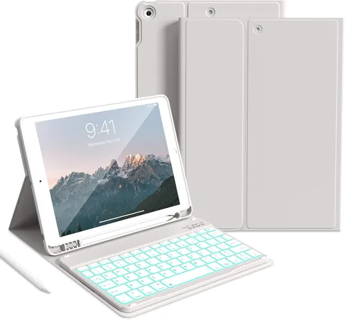Vista 10 de aoub Funda para iPad de 9ª/8ª/7ª Generación de 10.2 pulgadas, Funda con Soporte Folio Desmontable Cubierta de Teclado Inalámbrico Bluetooth Funda
