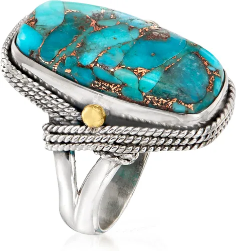 Vista 3 de Ross-Simons Anillo turquesa en plata de ley de 2 tonos, Gema, Turquesa