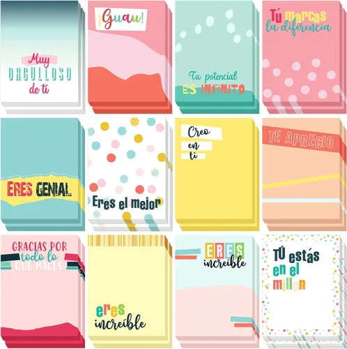 Vista 7 de Teling 24 Piezas Notas Adhesivas Inspiracionales Regalo de Navidad Nota Adhesiva 3 x 4 Pulgadas Arcoíris Apreciación Notas en Español Motivacionales