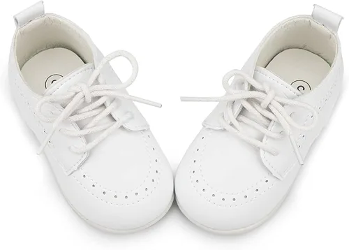 Vista 4 de Sawimlgy Zapatos Oxford de cuero suave de primera calidad para bebés y niñas, zapatos de boda con suela de goma resistente, impermeables