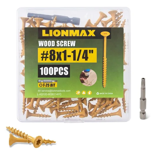 Vista 24 de LIONMAX Tornillos de cubierta de 1-1/4 pulgadas, tornillos para madera #8 x 1-1/4 pulgadas, 100 unidades, resistentes a la corrosión, revestimiento