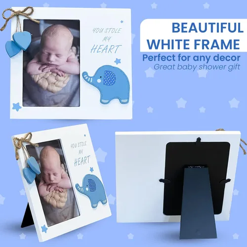 Vista 4 de Marco de fotos de madera para recién nacido con texto en inglés "You Stole My Heart", perfecto para baby shower, regalo de embarazo, regalos