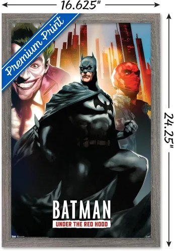 Vista 3 de Trends International DC Comics - Póster de pared de Batman con capucha roja, 14.725 x 22.375 pulgadas, versión enmarcada de madera de granero