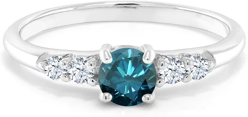 Vista 2 de Gem Stone King Anillo de compromiso de plata de ley 925 con diamante azul redondo de 0,72 quilates (disponible 5, 6, 7, 8, 9)