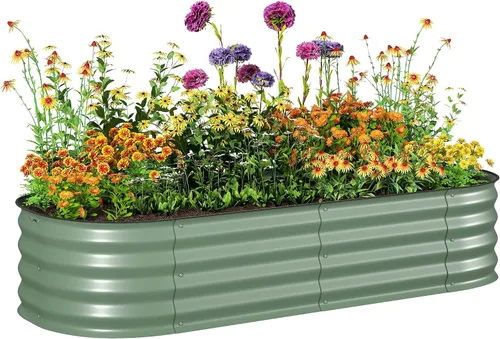Vista 35 de Outsunny Kit de cama de jardín elevada galvanizada con barras de refuerzo, maceta de metal grande y alta para verduras, flores y hierbas, 6 x 3 x 2