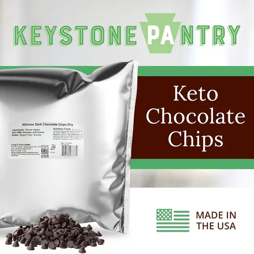 Vista 2 de Chips de chocolate negro de 4.4 libras, chips keto para hornear sin azúcar, veganos sin lácteos Keystone Pantry. Sin azúcar, gluten ni lácteos.
