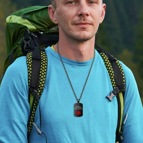 Vista 4 de LanM Collar de alerta médica para hombre, grabado con etiqueta de identificación médica, collar de alerta médica de emergencia para hombres