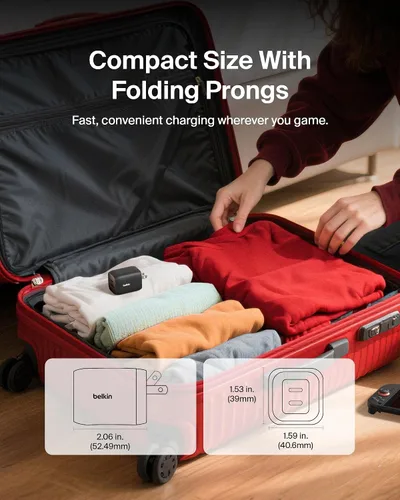 Vista 5 de Belkin Bloque de cargador USB C dual para juegos para Nintendo Switch 2 y Pro con carga rápida GaN de 65 W - Apple iPhone 17, iPad, MacBook