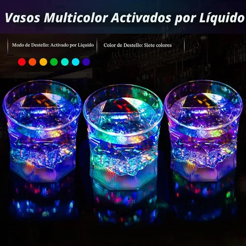 Vista 4 de Vasos LED de Estilo Antiguo: Juego de 4 Vasos de Bebida con Luz Multicolor Activada por Líquido de 10oz - Vasos de Plástico Divertidos para Agua