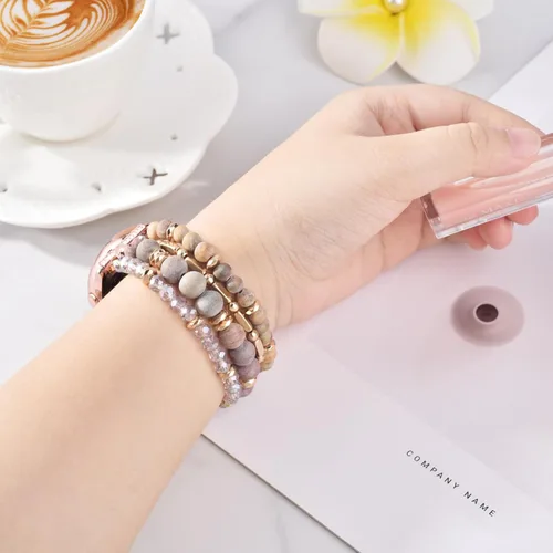 Vista 6 de VISOOM Beaded Boho Bracelet Compatible for Samsung Galaxy Watch 7/6/5/4 40/44mm Bands/Active 2 Watch 4 Classic 42mm Band Women, 20mm Handmade Marrón