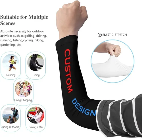 Vista 3 de Mangas de compresión de enfriamiento personalizadas para brazo añade tu diseño de fundas personalizadas para actividades al aire libre Negro