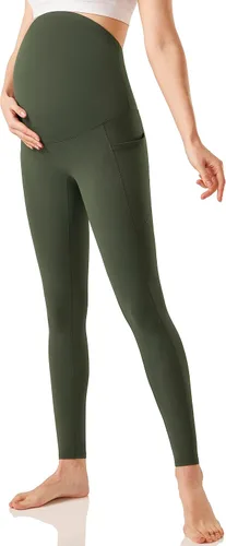 Vista 7 de Enerful Leggings de entrenamiento de maternidad para mujer, sobre el vientre, ropa activa, pantalones de yoga suaves atléticos con bolsillos