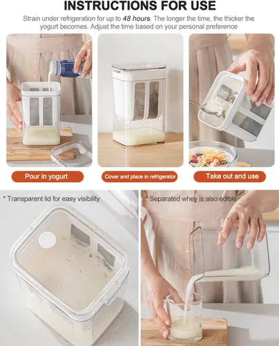Vista 6 de Colador de yogur, filtro de leche de yogur griego grueso de 19 oz/19.0 fl oz, colador de alimentos, colador de yogur griego con bolsa de malla fina