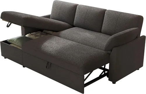 Vista 8 de AMERLIFE Sofa Bed, Sleeper Sofa with Storage Chaise, Convertible Sofa Bed with Pull Out Couch, l Shaped Couch for Living Room, Guest Room, Boucle