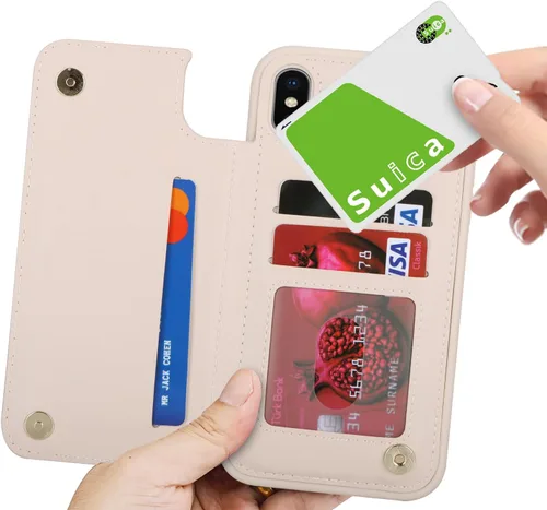 Vista 9 de iCoverCase Compatible con iPhone X/XS Funda con tarjetero, cartera para teléfono con bloqueo RFID de cuero sintético para mujeres y hombres, funda