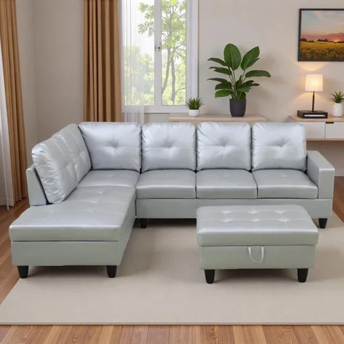Vista 18 de Camillas en forma de L de 97 pulgadas para sala de estar, sofá seccional con otomana de almacenamiento, sofá modular con diván móvil