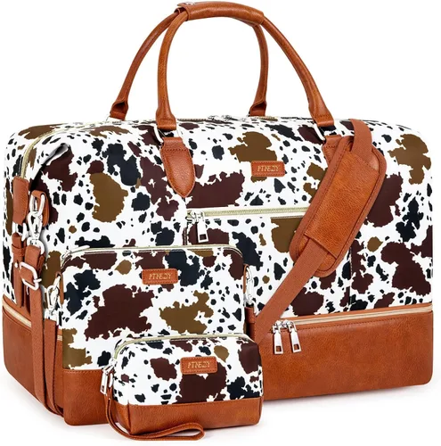 Vista 44 de Bolsa de fin de semana para mujer, bolsa de viaje de nailon, con compartimento para zapatos, tamaño grande 1-beige