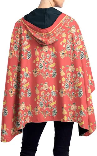 Vista 19 de RainCaper Cherry Blossoms Poncho de lluvia para mujer con capucha reversible Flores de cerezo