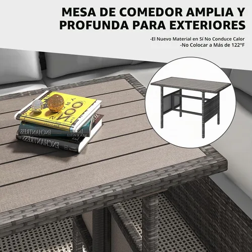 Vista 3 de AECOJOY Juego de muebles de patio al aire libre, 7 piezas de mesa de comedor y sillas seccionales de ratán, sofá de conversación de mimbre para todo