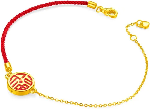 Vista 3 de CHOW TAI FOOK Pulsera de oro puro de 24 quilates 999 - Pulsera de cadena y cuerda de la buena fortuna, Metal, no conocido