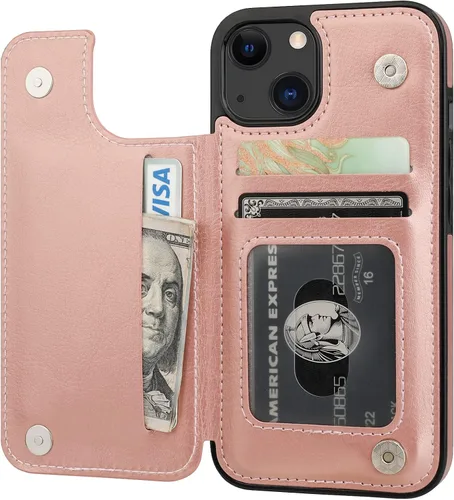 Vista 13 de ONETOP - Funda tipo cartera con tarjetero para iPhone 13, color negro Kickstand,ID/Cash Holder,Case Wallet with Card Slots,Double Magnetic