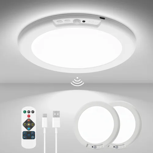 Vista 13 de wowatt: lámpara de techo recargable operada por batería, luz de sensor de movimiento para interiores, lámpara de ducha inalámbrica con mando a