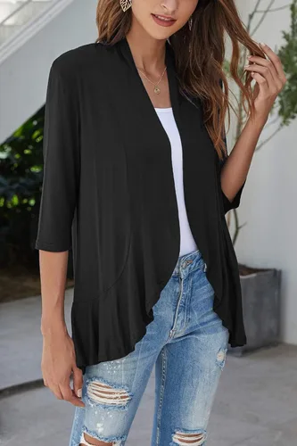 Vista 2 de Bluetime Women Open Front 3/4 Sleeve Cardigan Negro